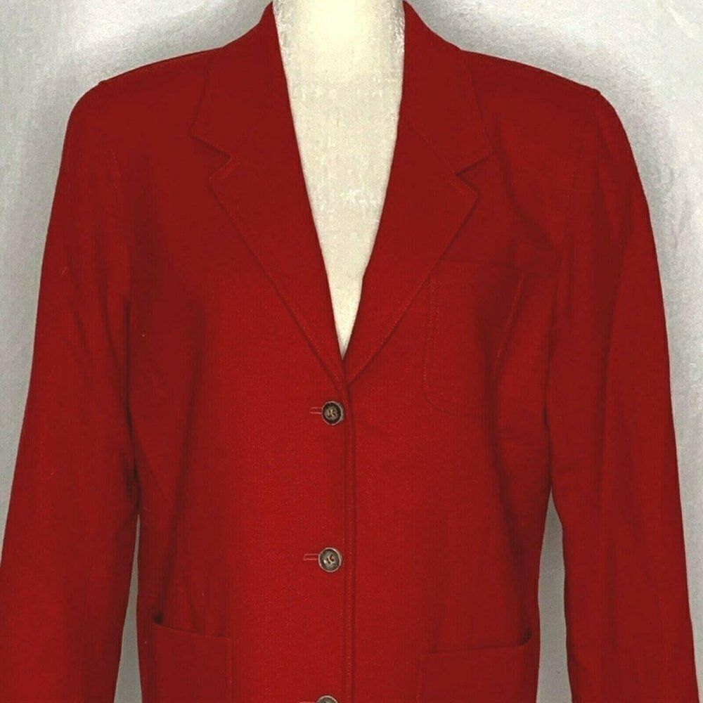 Liz Sport Blazer Sport Coat 8 Petite Red Wool Boyfriend Baggy